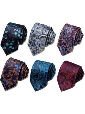 Men's Woven Jacquard Neckties Set - 6 Stylish Ties for Formal & Casual Wear